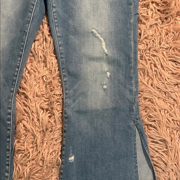 Flying Monkey Crop Kick Flare Distressed Flare Leg Denim With Side Slits - Picture 3 of 10